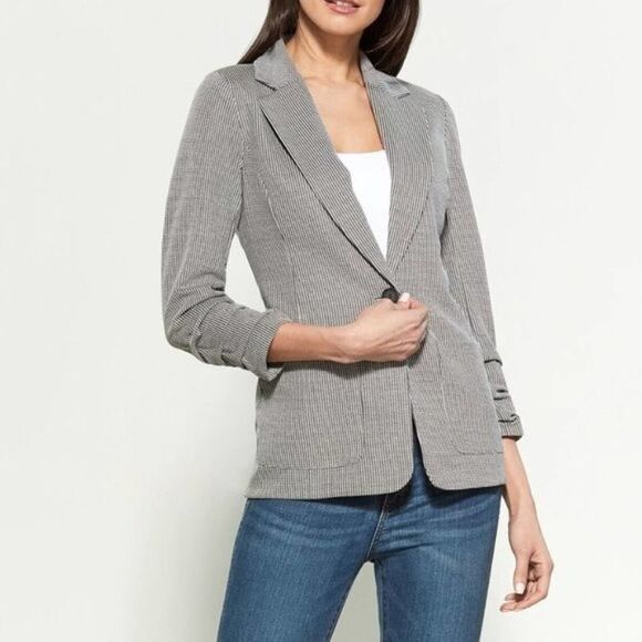 VINCE CAMUTO Ruched Sleeve Mini Houndstooth Jacket - Picture 1 of 8